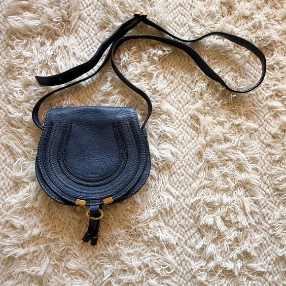 Grained Calfskin Small Marcie Saddle Bag - Navy - Picture 1 of 6
